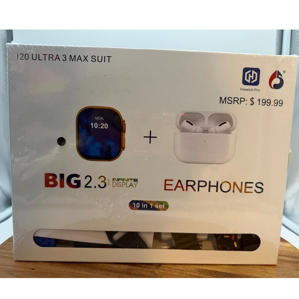i20 Ultra 3 Max Suit Smart Watch 49mm Infinite Display and Earphones 10 in 1 Set